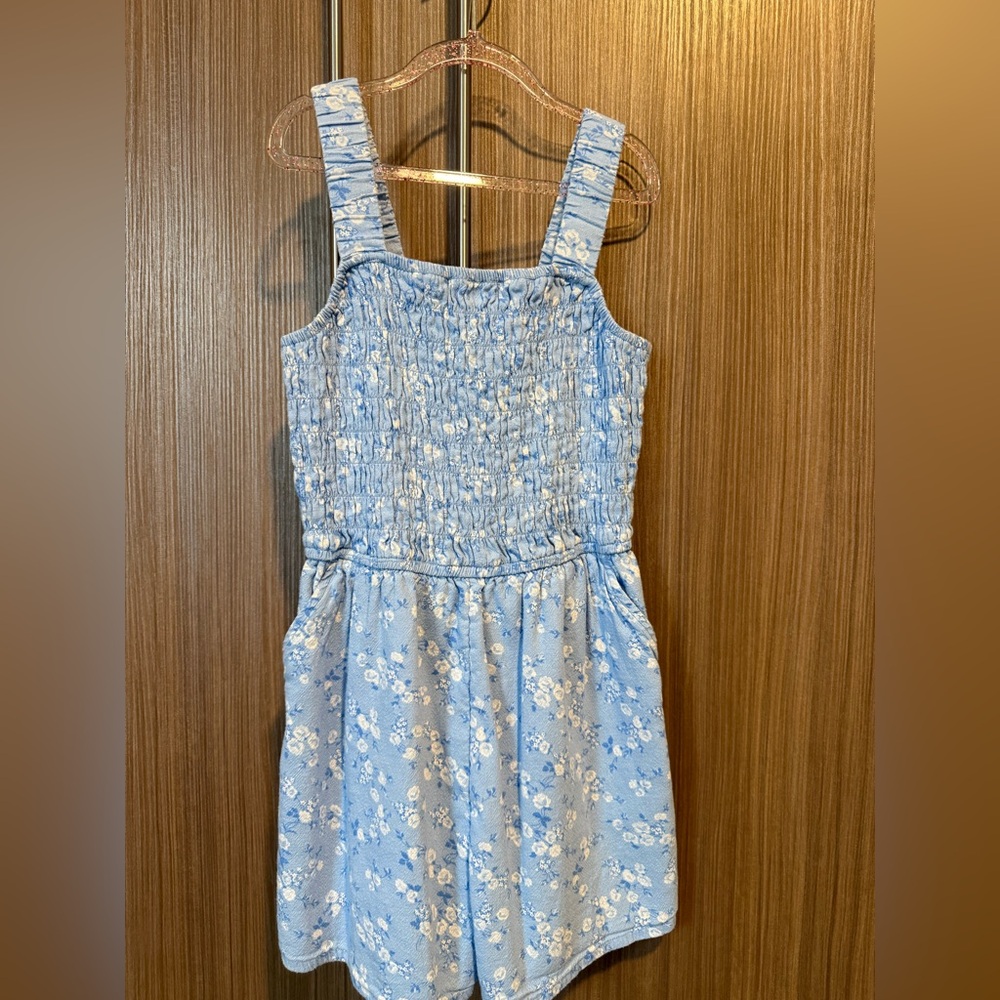 Abercrombie Kids Light Blue Smocked Floral Romper